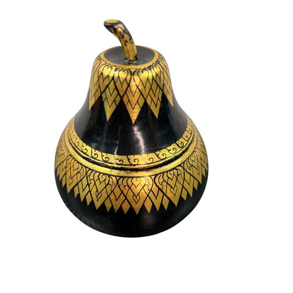 Decorative Black & Gold Thai Style Wooden Pear Trinket Box Lacquerware - Picture 3 of 9
